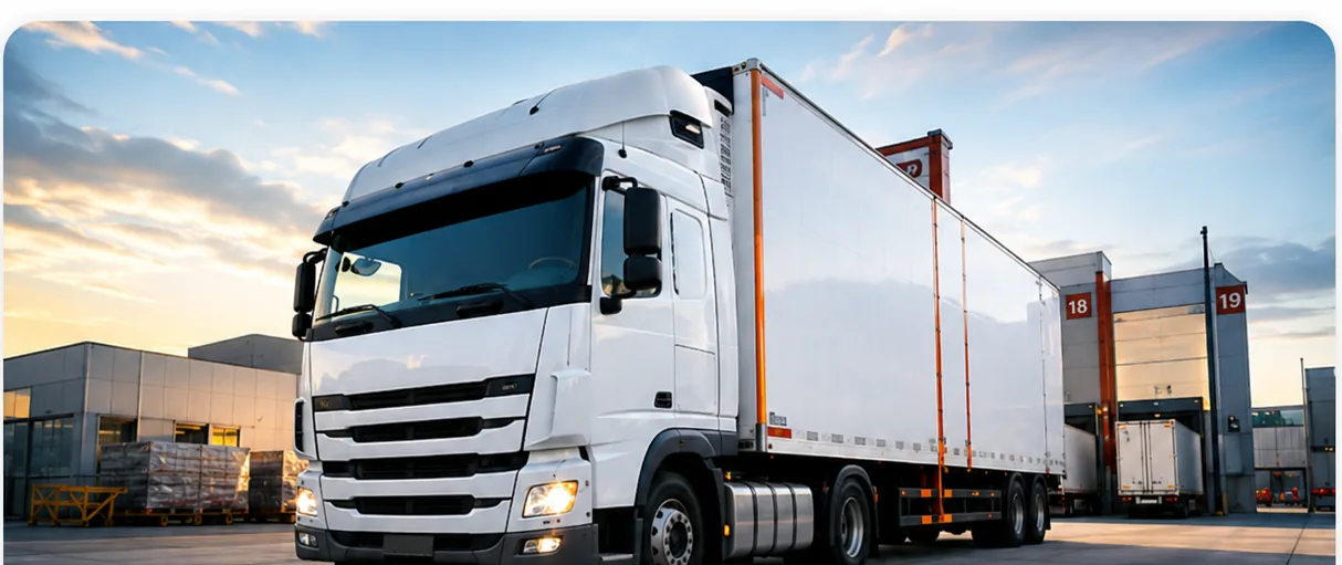 Caminhão refrigerado da ADL Logística em centro de distribuição